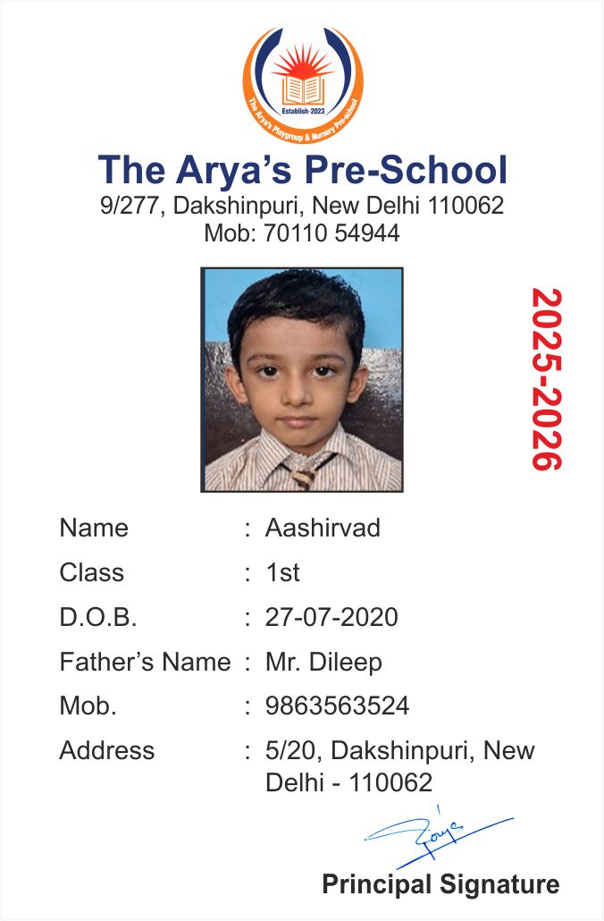 Arya Preschool ID Template