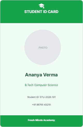 Student Fresh ID Card Template